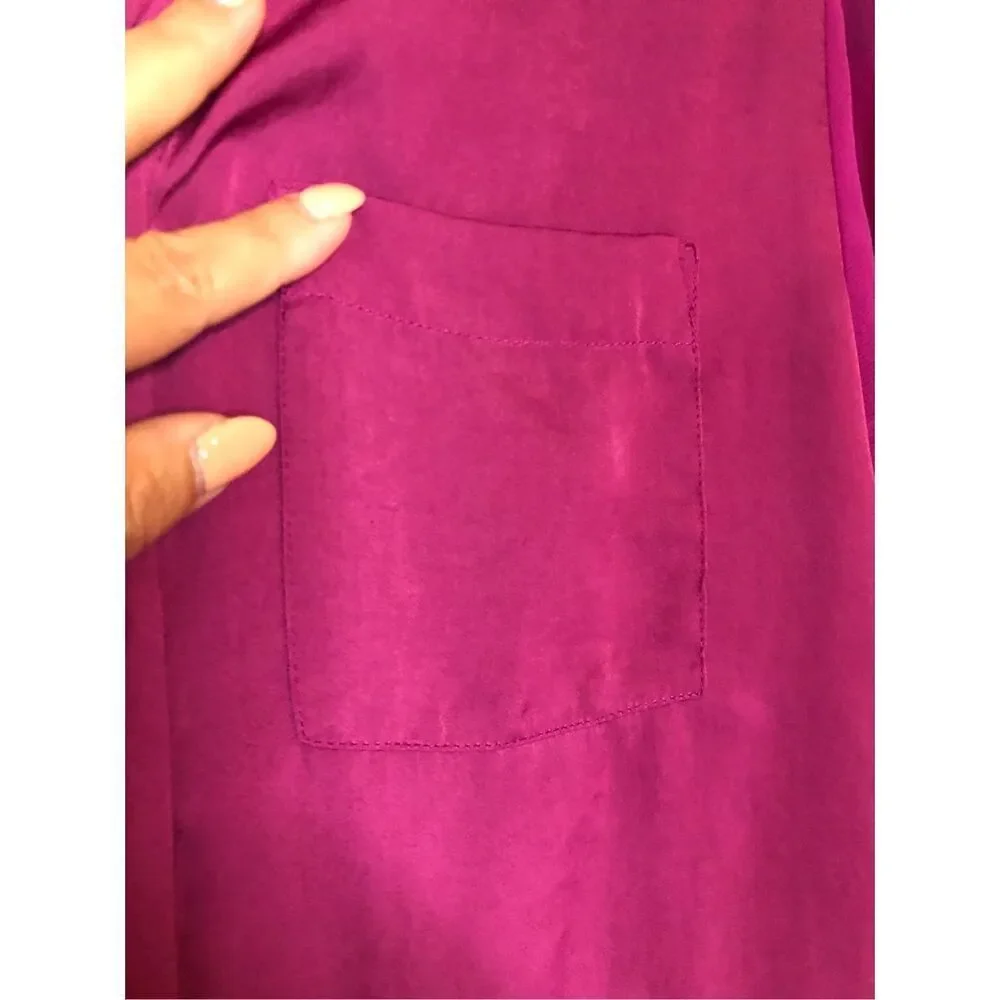 Free People XS Sheer Magenta Button Up Blouse Date Night Party Boho High Low Spl